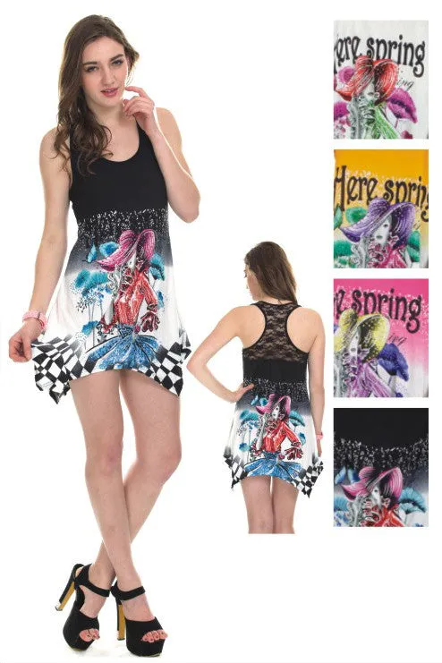 women's lace back sundresses - colorful woman prints Case of 72
