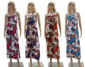women's long abstract print sundresses Case of 96
