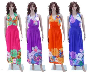 women's long contrast floral print halter top sundresses Case of 96