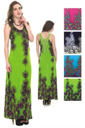 women's long sundresses - colorful peacock prints Case of 48