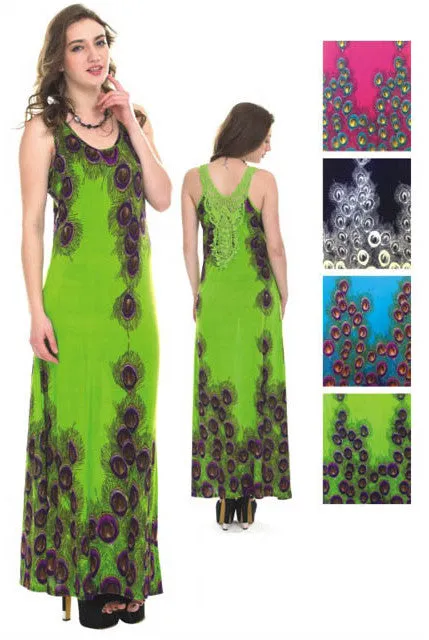 women's long sundresses - colorful peacock prints Case of 48