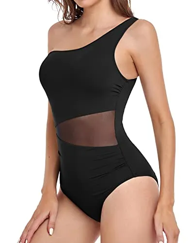 Women's One Piece Bathing Suit One Shoulder Swimsuit Monokini-Black