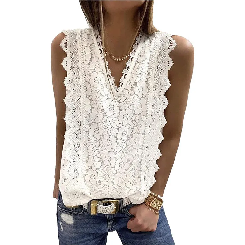 Women's Sleeveless Lace Tops Summer Crochet Shirt Blouse Halter Lined Camisole Tank