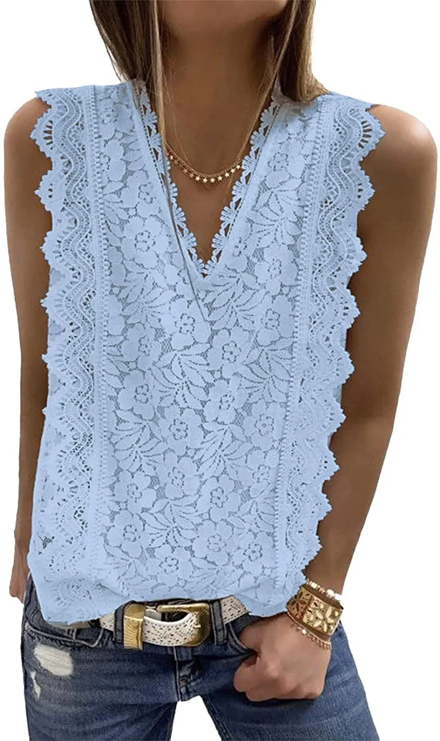 Women's Sleeveless Lace Tops Summer Crochet Shirt Blouse Halter Lined Camisole Tank