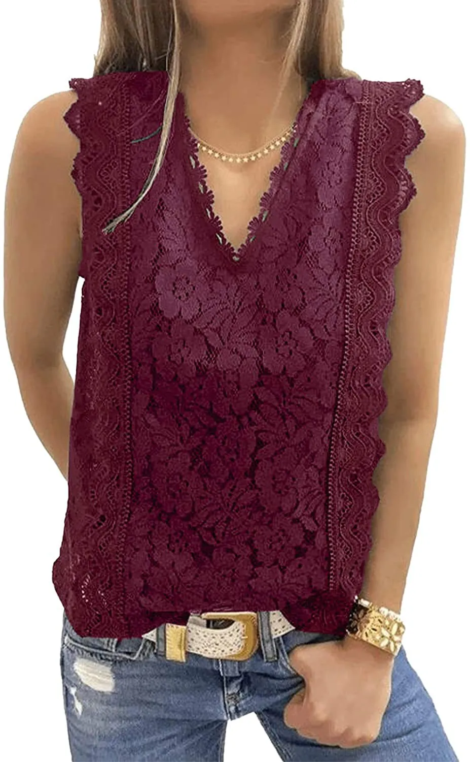 Women's Sleeveless Lace Tops Summer Crochet Shirt Blouse Halter Lined Camisole Tank