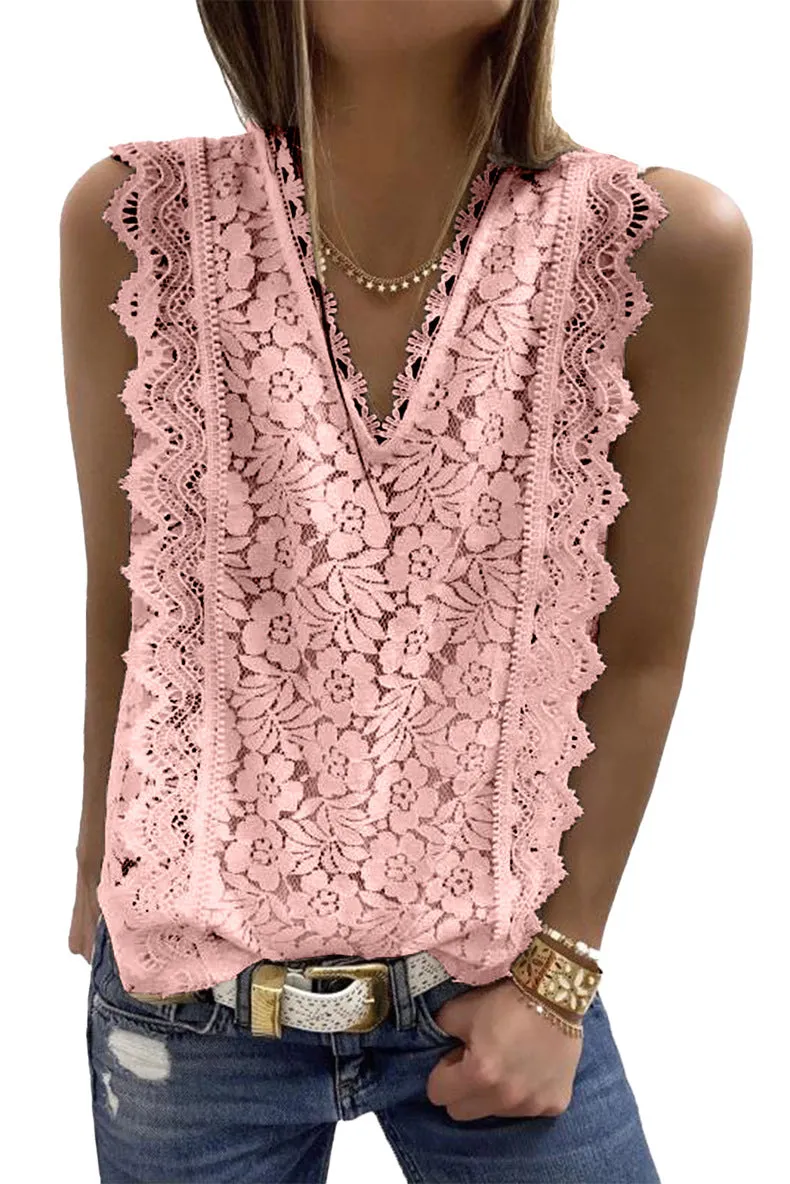 Women's Sleeveless Lace Tops Summer Crochet Shirt Blouse Halter Lined Camisole Tank