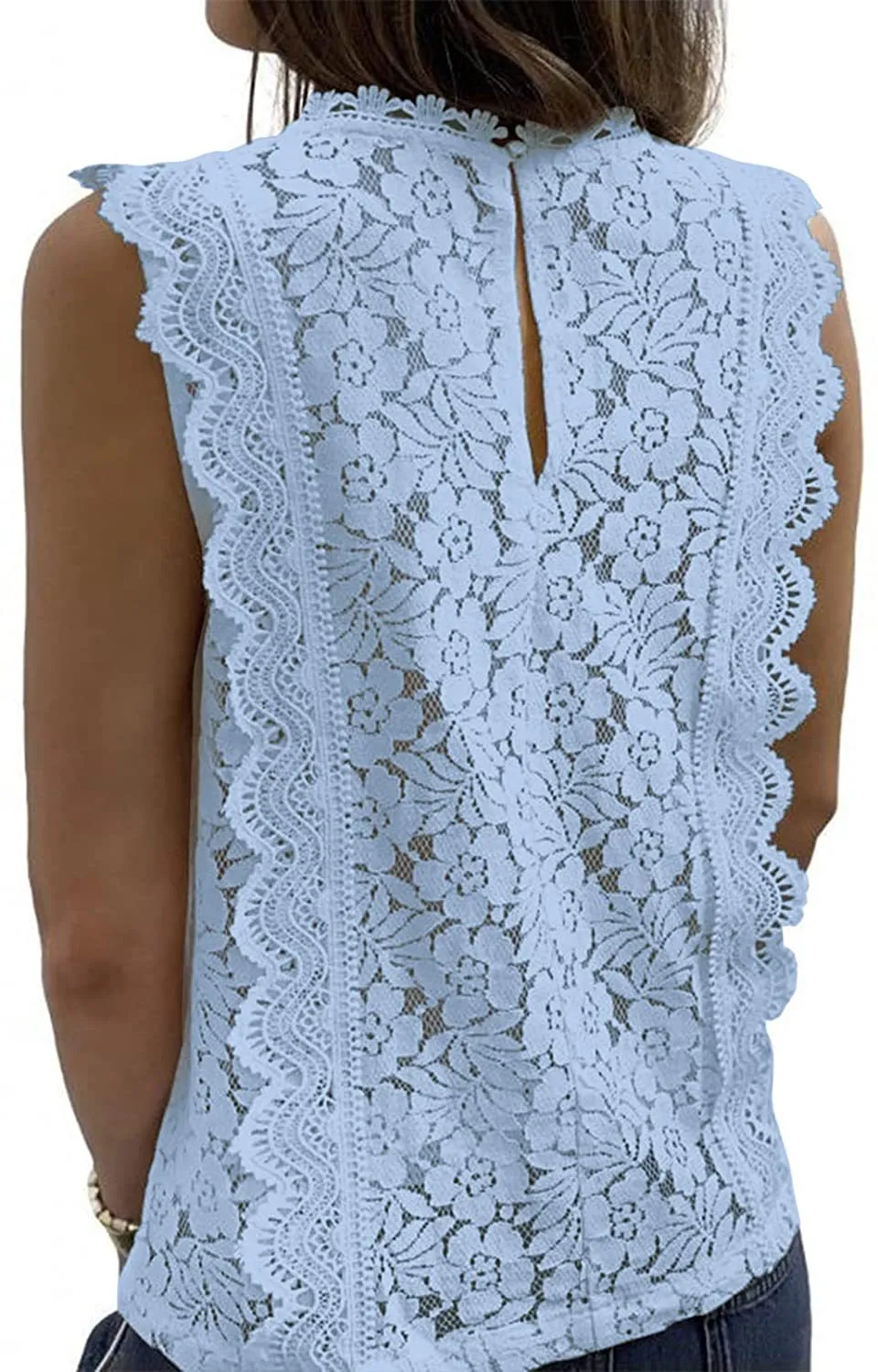 Women's Sleeveless Lace Tops Summer Crochet Shirt Blouse Halter Lined Camisole Tank