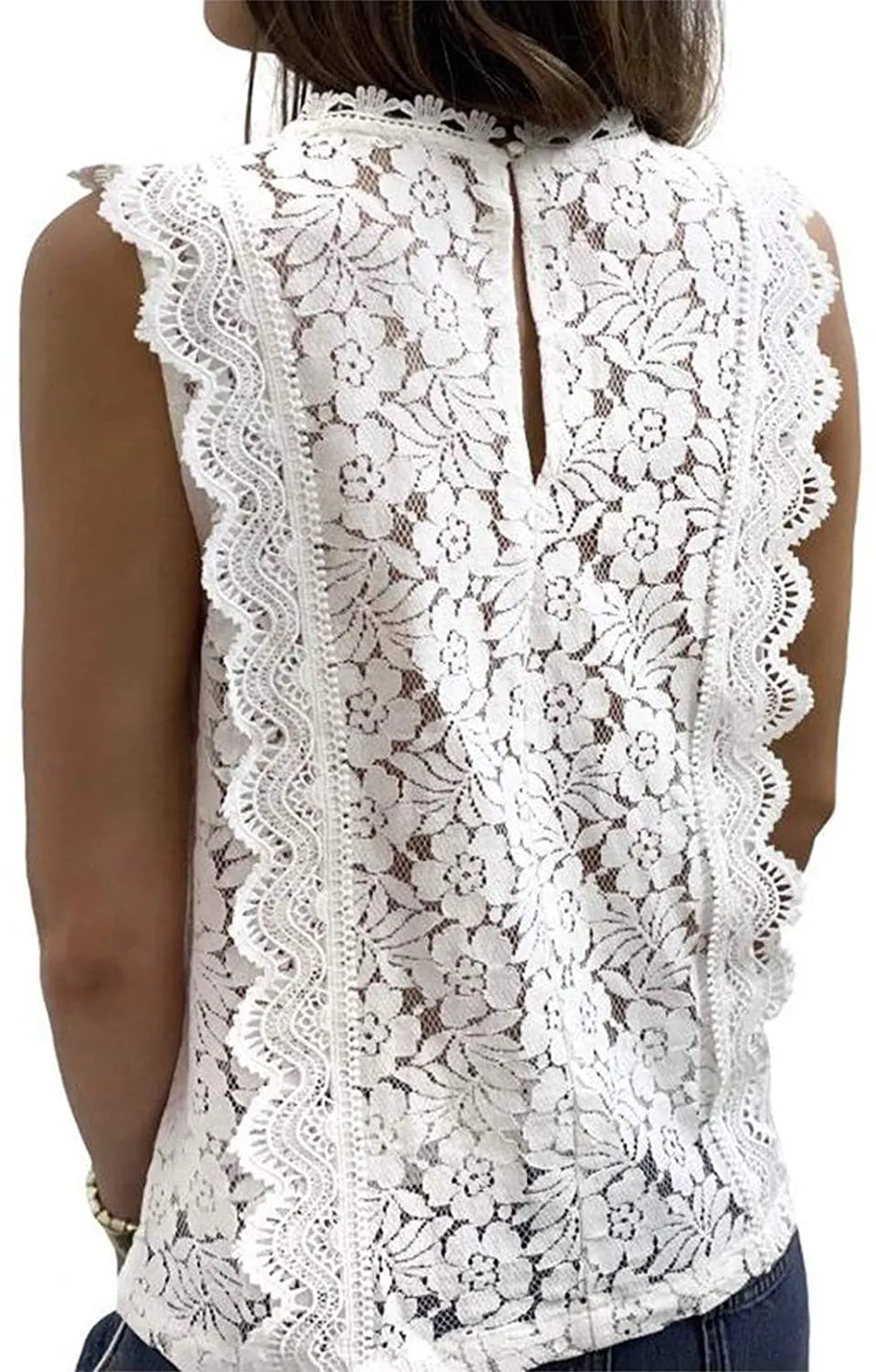 Women's Sleeveless Lace Tops Summer Crochet Shirt Blouse Halter Lined Camisole Tank