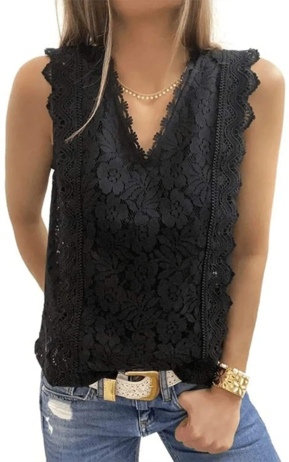Women's Sleeveless Lace Tops Summer Crochet Shirt Blouse Halter Lined Camisole Tank
