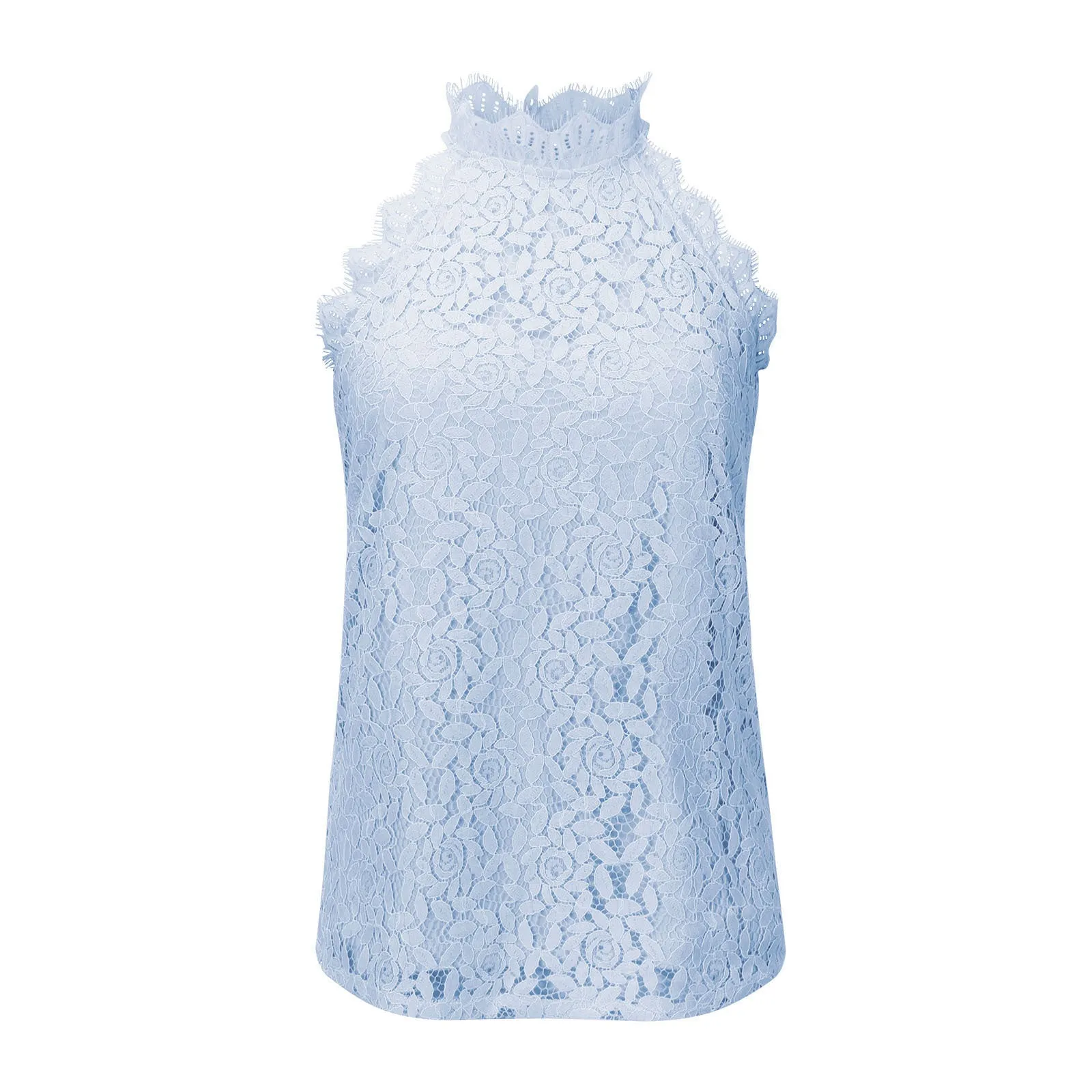 Women's Sleeveless Lace Tops Summer Crochet Shirt Blouse Halter Lined Camisole Tank