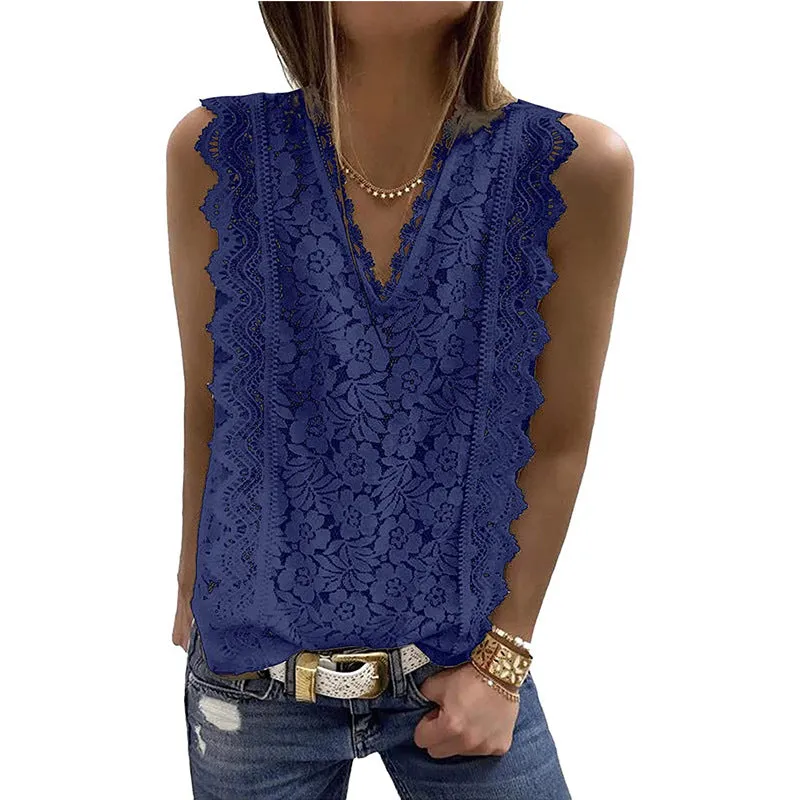 Women's Sleeveless Lace Tops Summer Crochet Shirt Blouse Halter Lined Camisole Tank