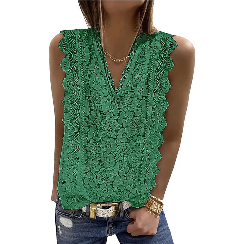 Women's Sleeveless Lace Tops Summer Crochet Shirt Blouse Halter Lined Camisole Tank