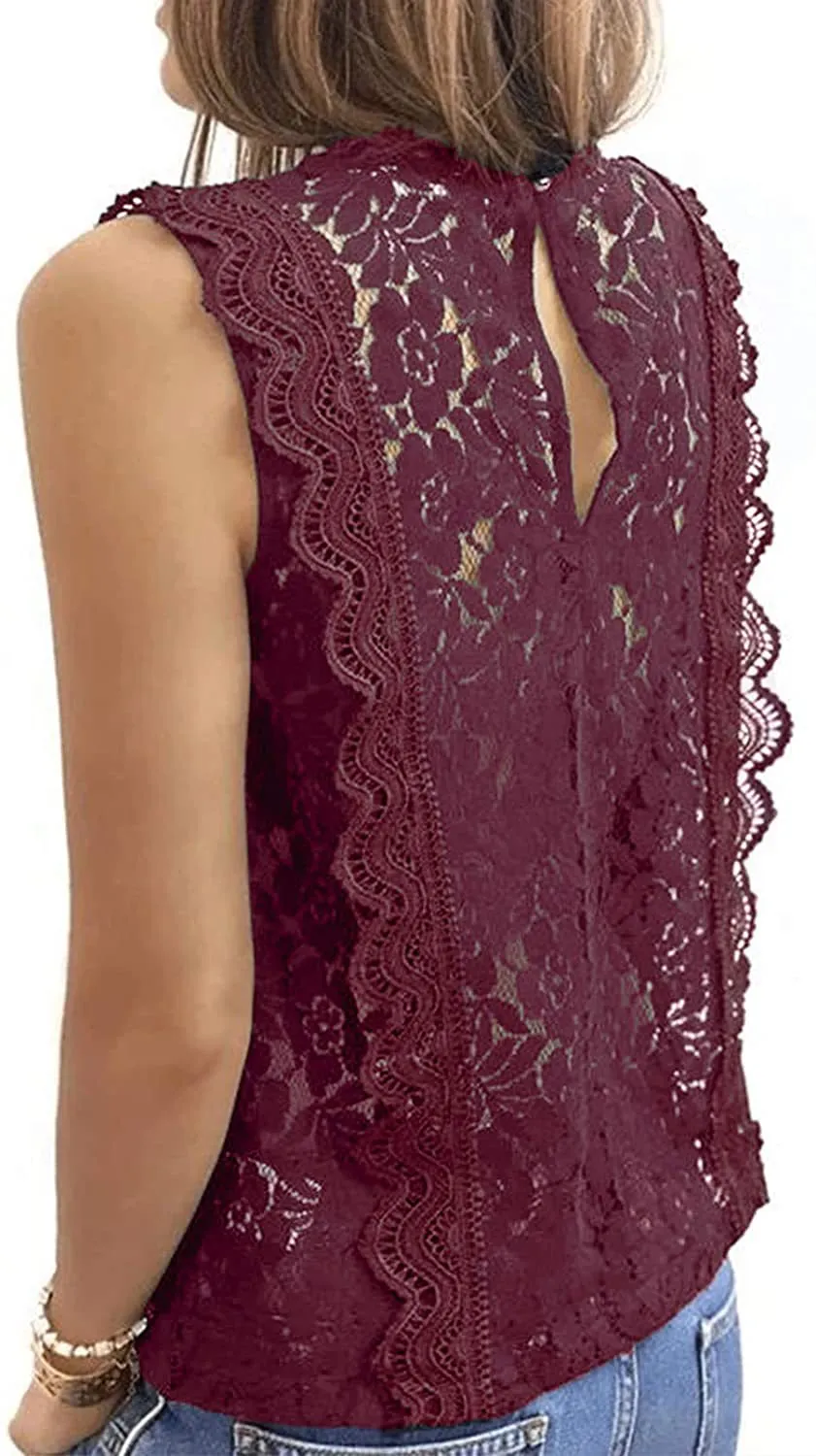 Women's Sleeveless Lace Tops Summer Crochet Shirt Blouse Halter Lined Camisole Tank