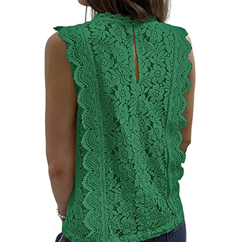 Women's Sleeveless Lace Tops Summer Crochet Shirt Blouse Halter Lined Camisole Tank