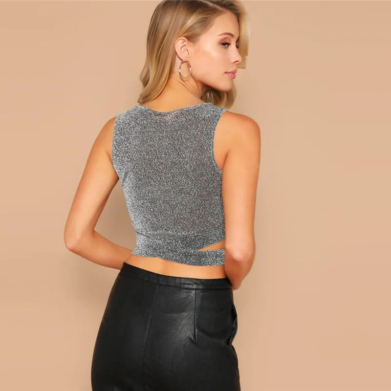 Women's Summer Casual Polyester O-Neck Tank Crop Top