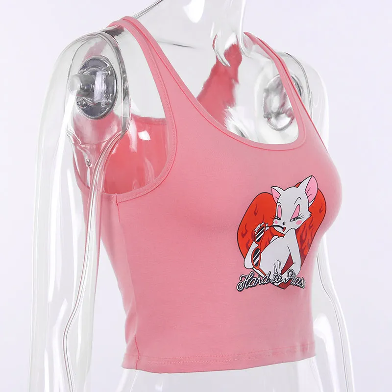 Women's Summer Cotton Printed O-Neck Crop Top