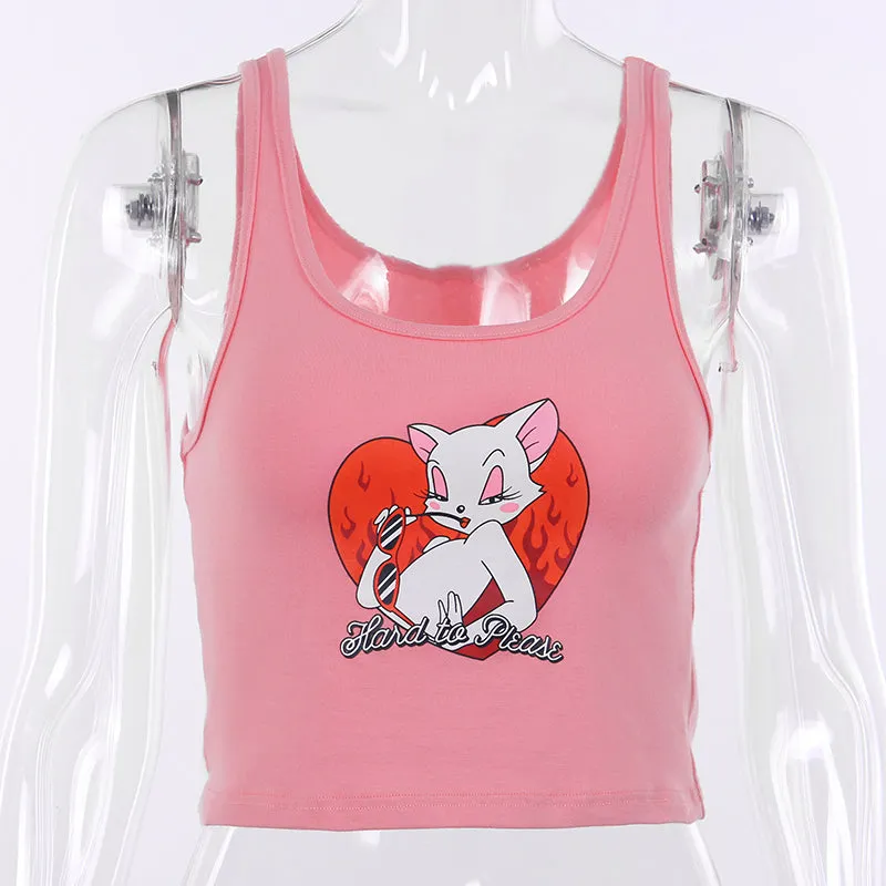 Women's Summer Cotton Printed O-Neck Crop Top