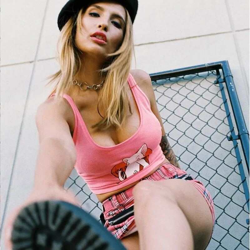 Women's Summer Cotton Printed O-Neck Crop Top