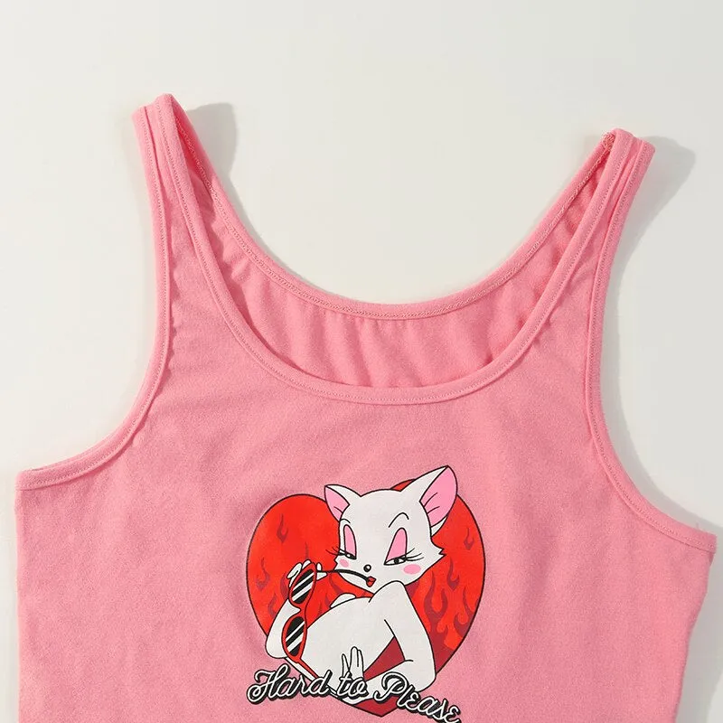 Women's Summer Cotton Printed O-Neck Crop Top