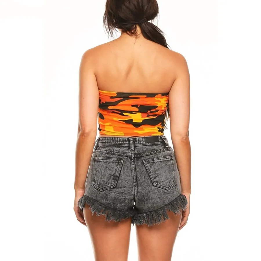 Women's Summer Cotton Sleeveless Crop Top With Camouflage Print