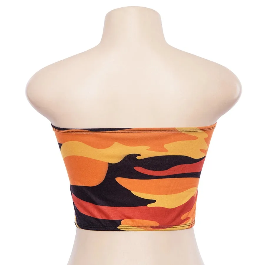 Women's Summer Cotton Sleeveless Crop Top With Camouflage Print