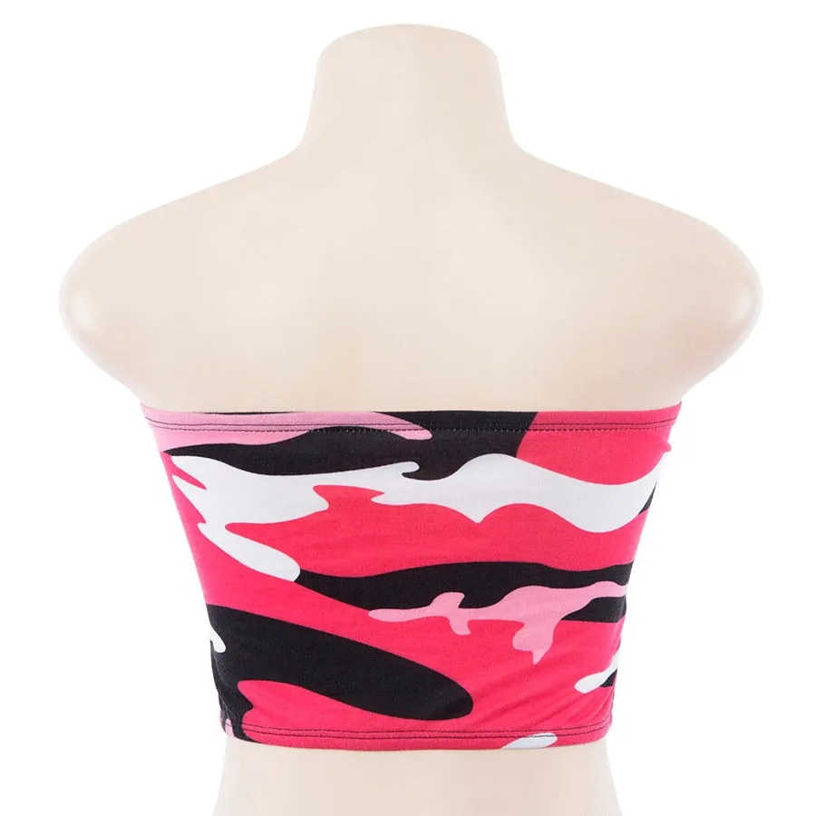 Women's Summer Cotton Sleeveless Crop Top With Camouflage Print