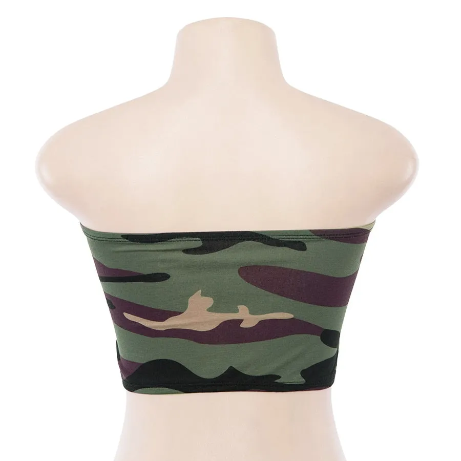 Women's Summer Cotton Sleeveless Crop Top With Camouflage Print