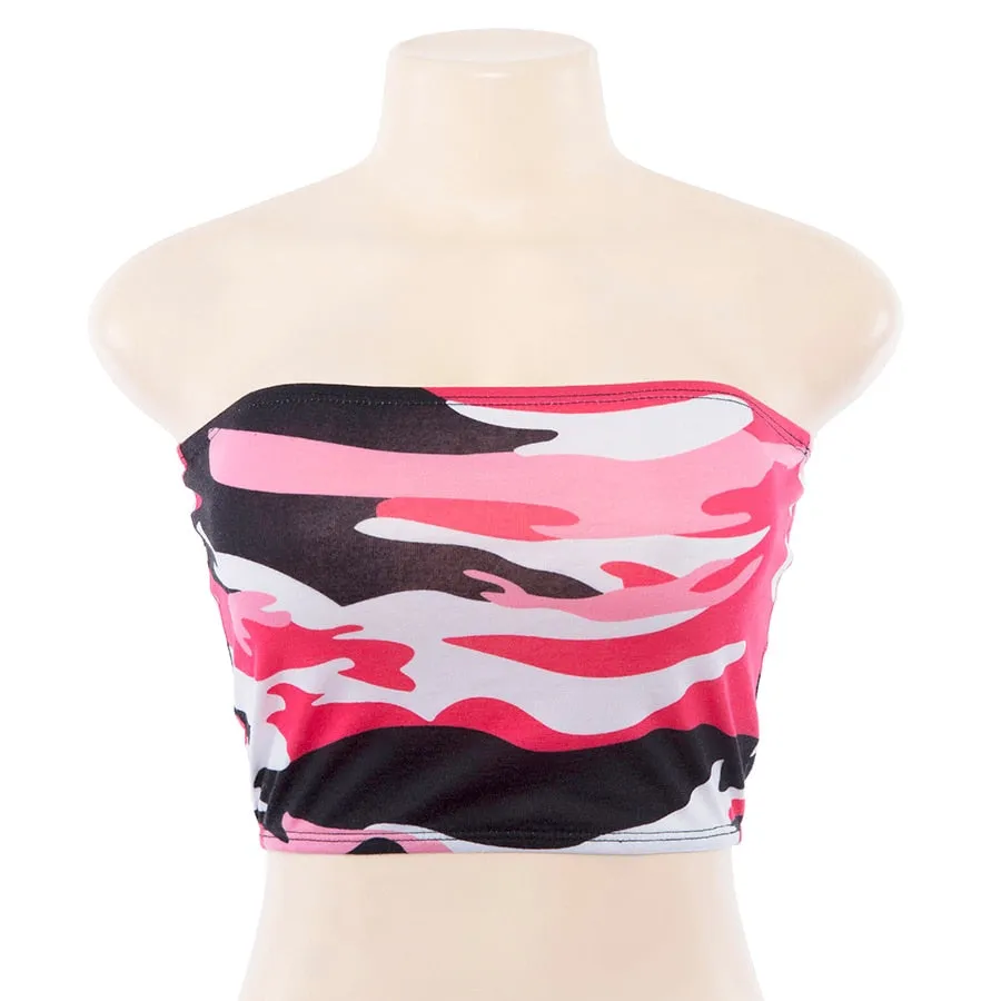 Women's Summer Cotton Sleeveless Crop Top With Camouflage Print