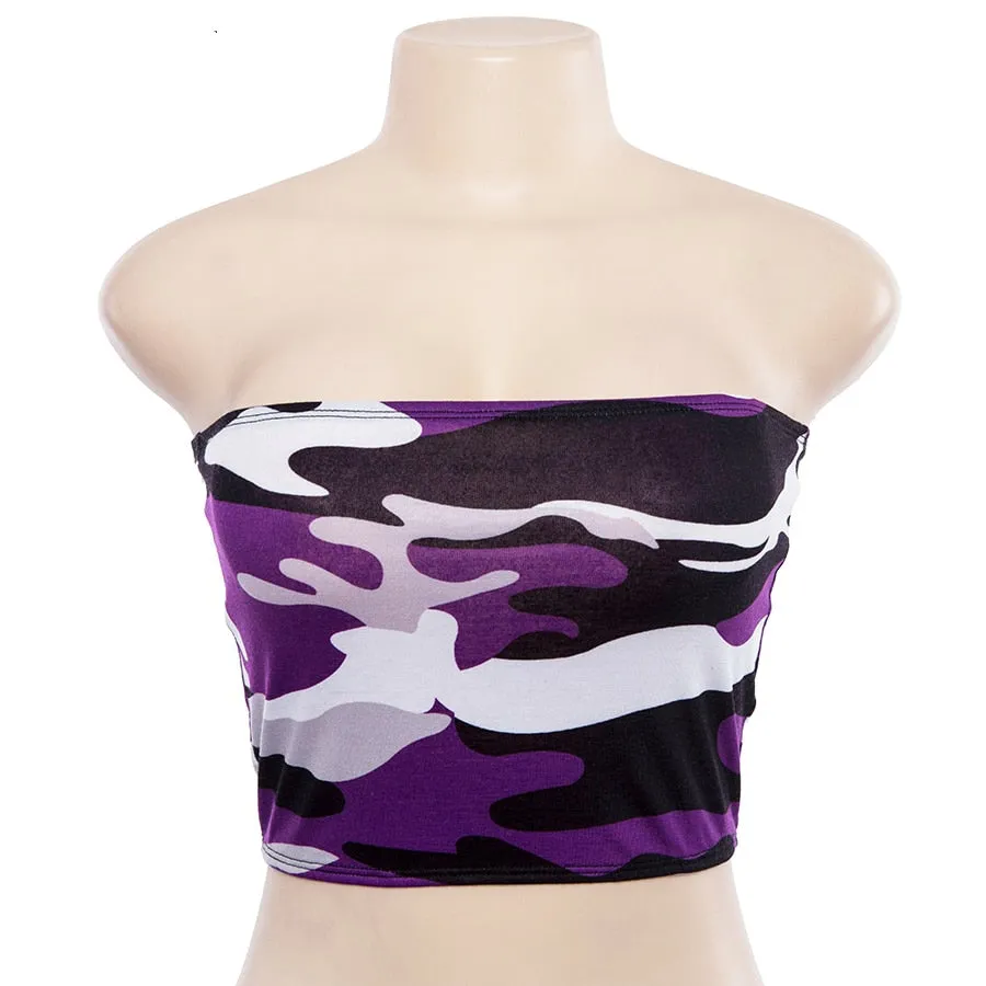 Women's Summer Cotton Sleeveless Crop Top With Camouflage Print