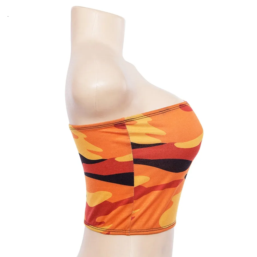 Women's Summer Cotton Sleeveless Crop Top With Camouflage Print