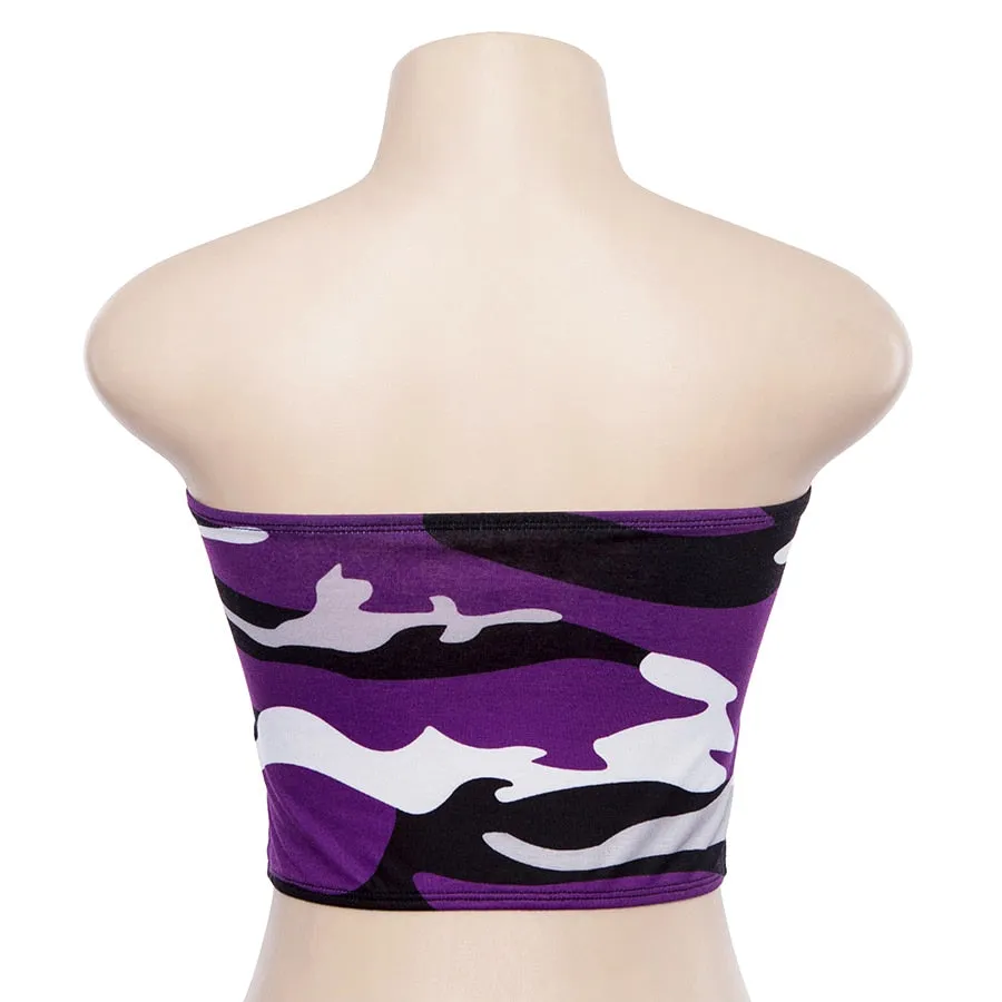 Women's Summer Cotton Sleeveless Crop Top With Camouflage Print