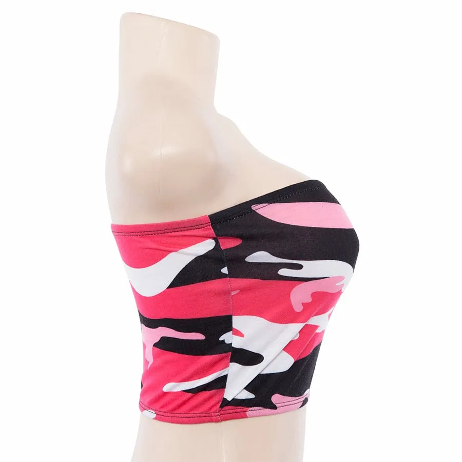 Women's Summer Cotton Sleeveless Crop Top With Camouflage Print