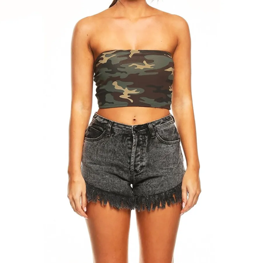 Women's Summer Cotton Sleeveless Crop Top With Camouflage Print