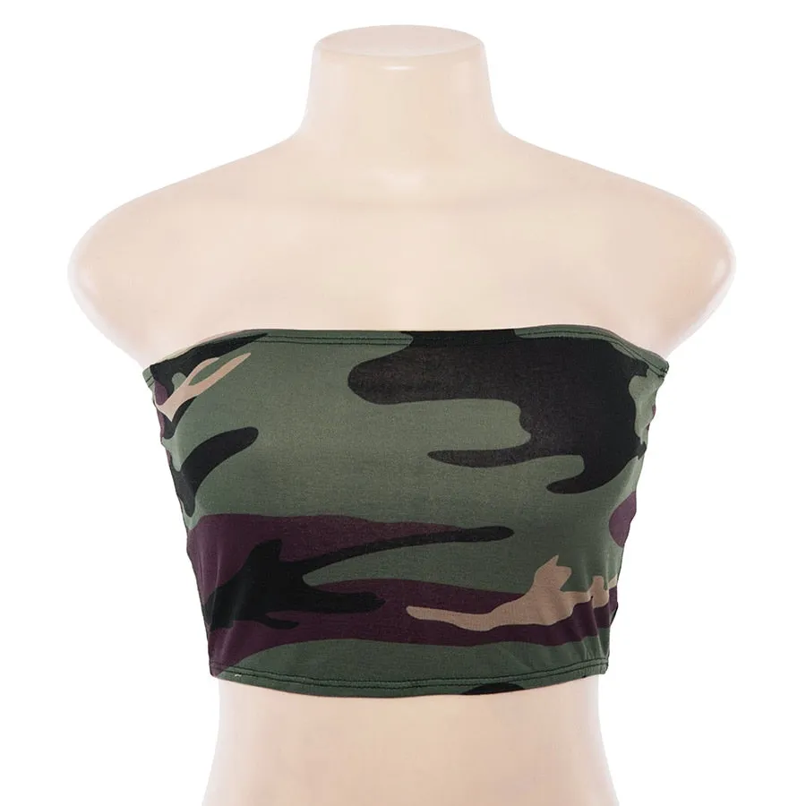 Women's Summer Cotton Sleeveless Crop Top With Camouflage Print