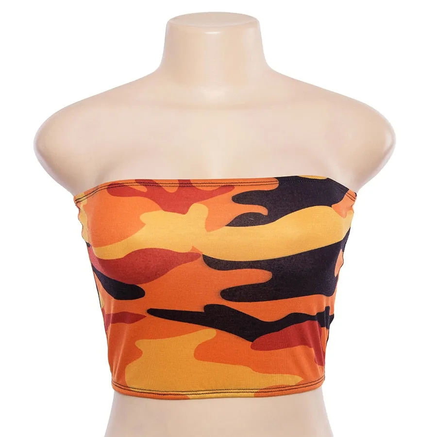 Women's Summer Cotton Sleeveless Crop Top With Camouflage Print