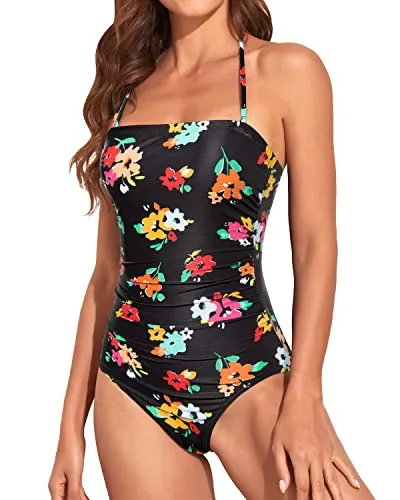 Women's Tummy Control One Piece Swimsuits Strapless Neckline Swimwear