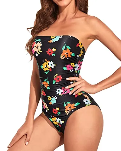 Women's Tummy Control One Piece Swimsuits Strapless Neckline Swimwear