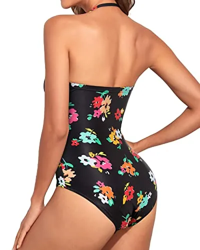 Women's Tummy Control One Piece Swimsuits Strapless Neckline Swimwear