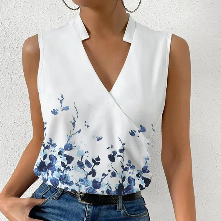 Women’s V-Neck Printed Sleeveless Top