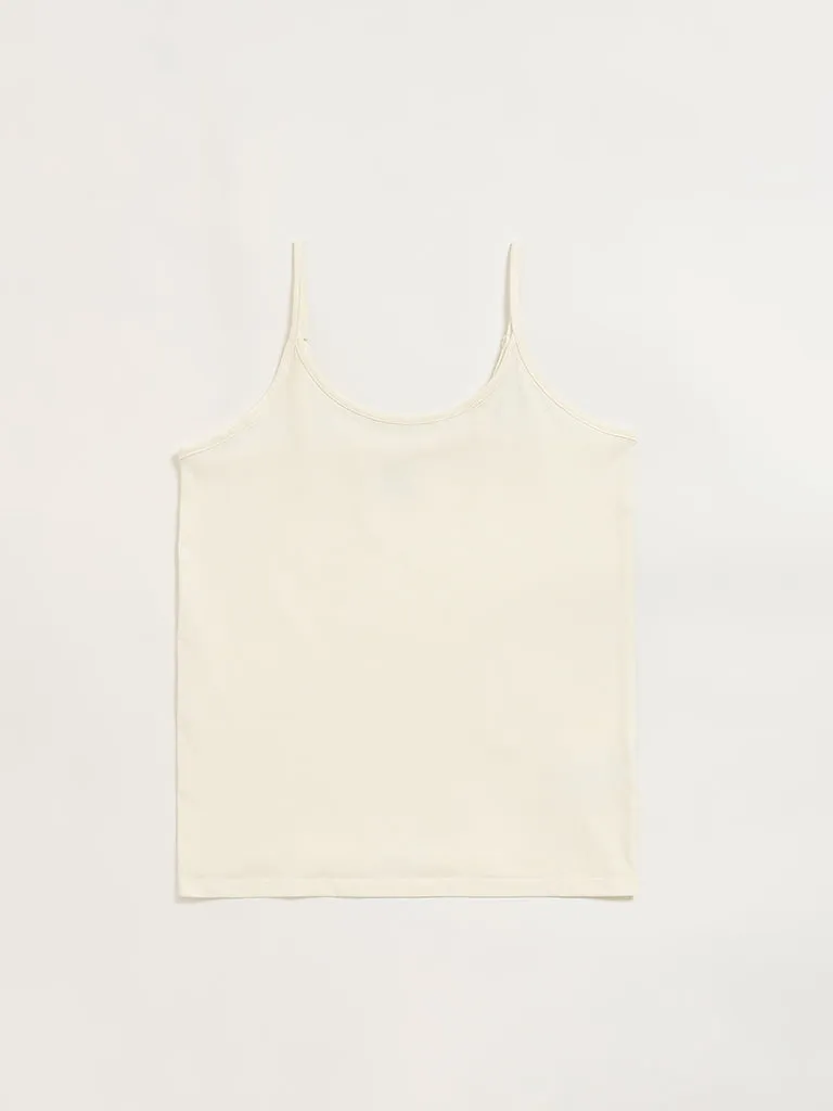 Wunderlove Off-White Cotton-Blend Camisoles - Pack of 2