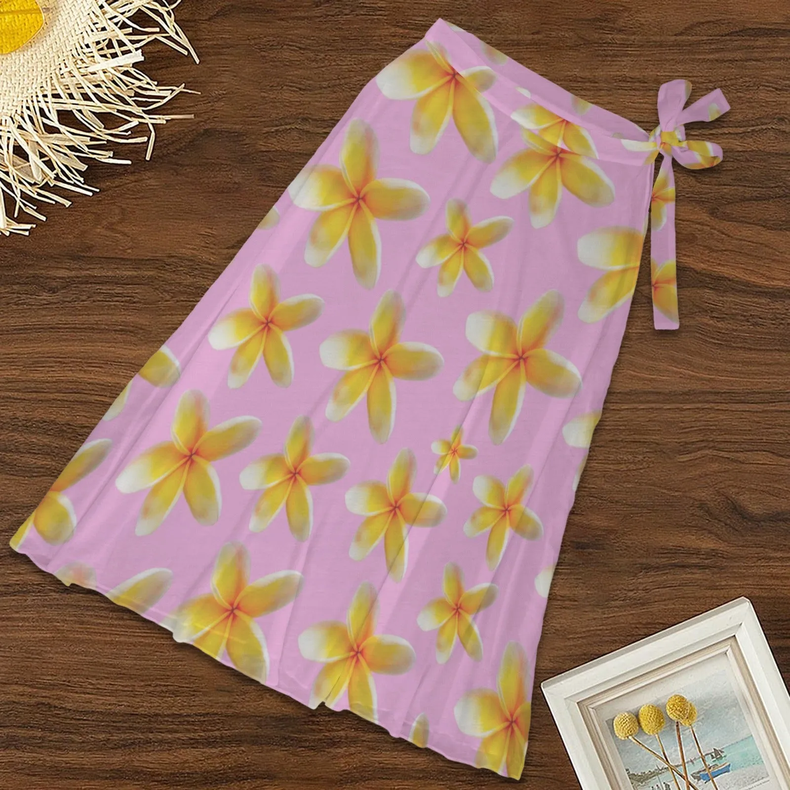 Yellow Frangipanis Pink Semi Sheer Coverup up to 5 XL