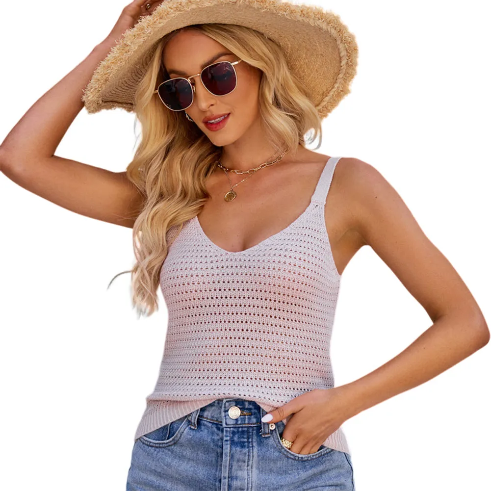 YESFASHION Women V Neck Knitted Blouses Tank Tops